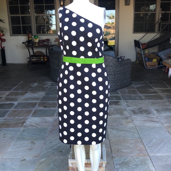 DAVID MEISTER -NWT-POLKA DOT ONE SHOULDER DRESS BLACK WHITE 6 - Picture 2 of 14